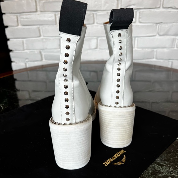 Zadig & Voltaire White Pull on Studded Boots Stack Heel worn once. - Picture 4 of 12